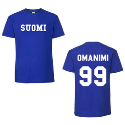 SUOMI T-paita omalla nimellä ja numerolla, unisex
